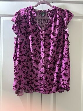 Terra & Sky Purple Floral Cap-Sleeve Blouse